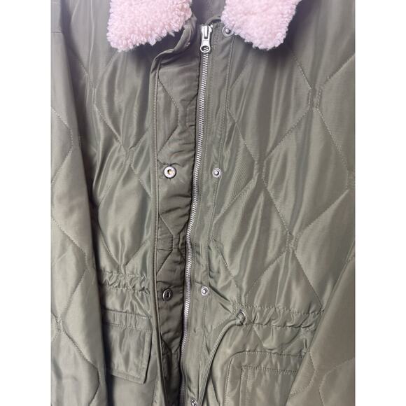 Womens L Sherpa Trim Jacket Cinched Waist Quilted Hunter Green Thread & Supply - Picture 6 of 6